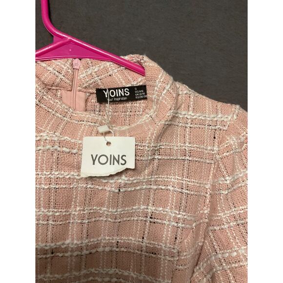 YOINS Women's Pink Plaid Dress Small 90% Polyester 10% Cotton NWT Office Wear - Picture 2 of 9